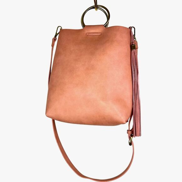 Anthropologie Pink Faux Leather Crossbody Purse Handbag Circle Handle Bag - Picture 2 of 8